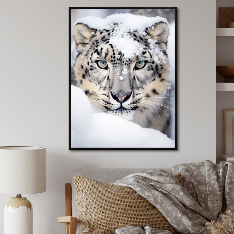 Tigre blanc en hiver I - impression, H 44 po x l 34 po x P 1,5 po, Cadre flottant noir