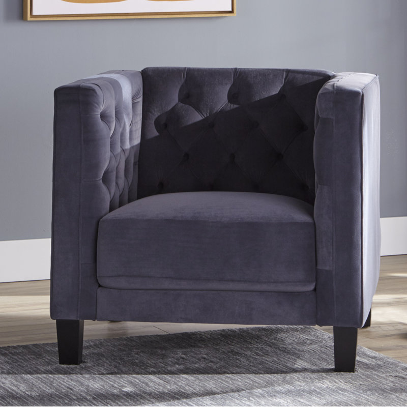 Fauteuil demi-tonneau de 34,5 po Nester, Velours gris foncé