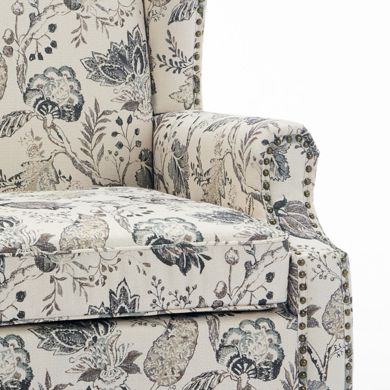 Upholstered Accent Chair, Plants Beige Polyester/Walnut