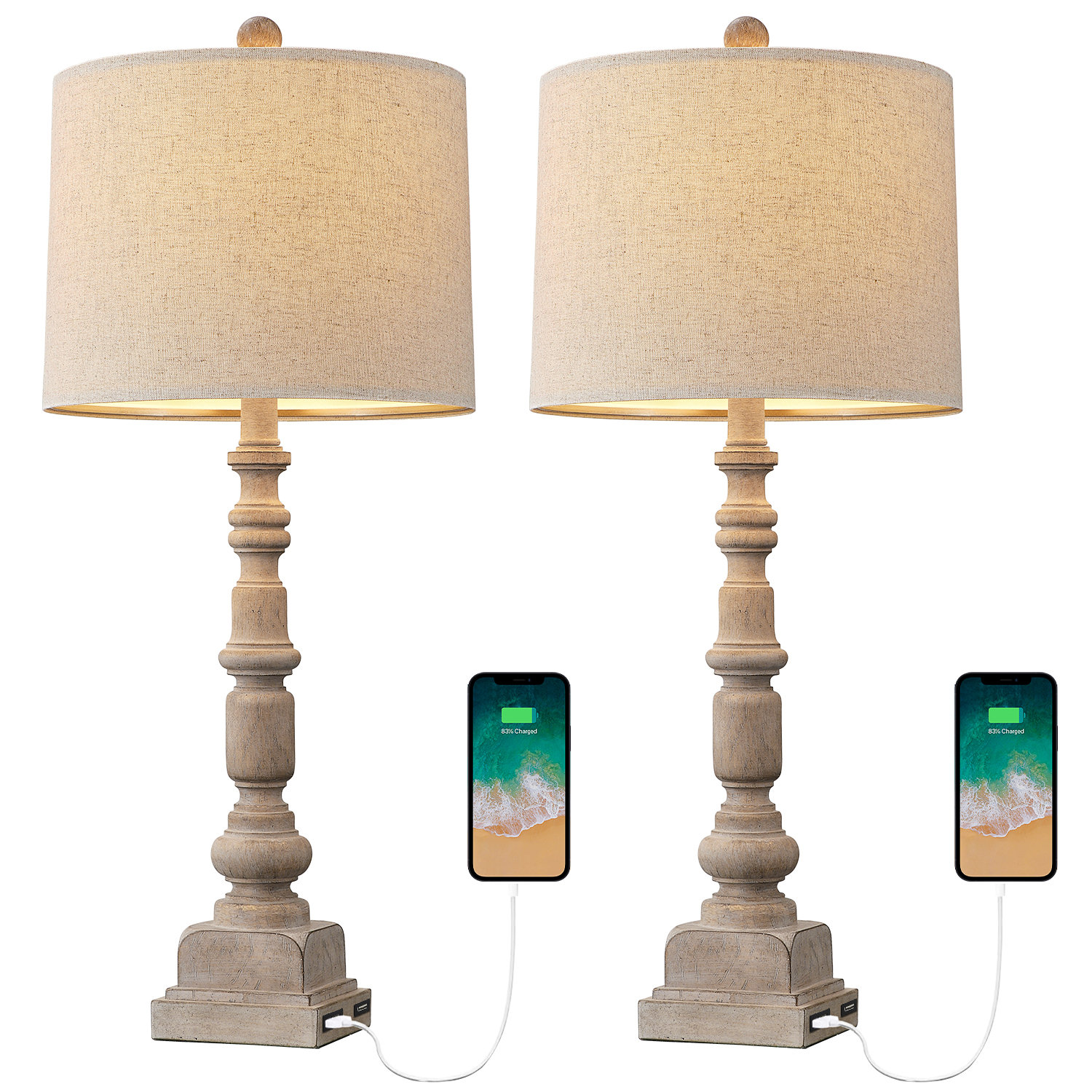 Rosalind Wheeler Morsun 27.75" Resin Table Lamp Set with USB, Suitable for Living Room and Bedroom Nightstand & Reviews | Wayfair