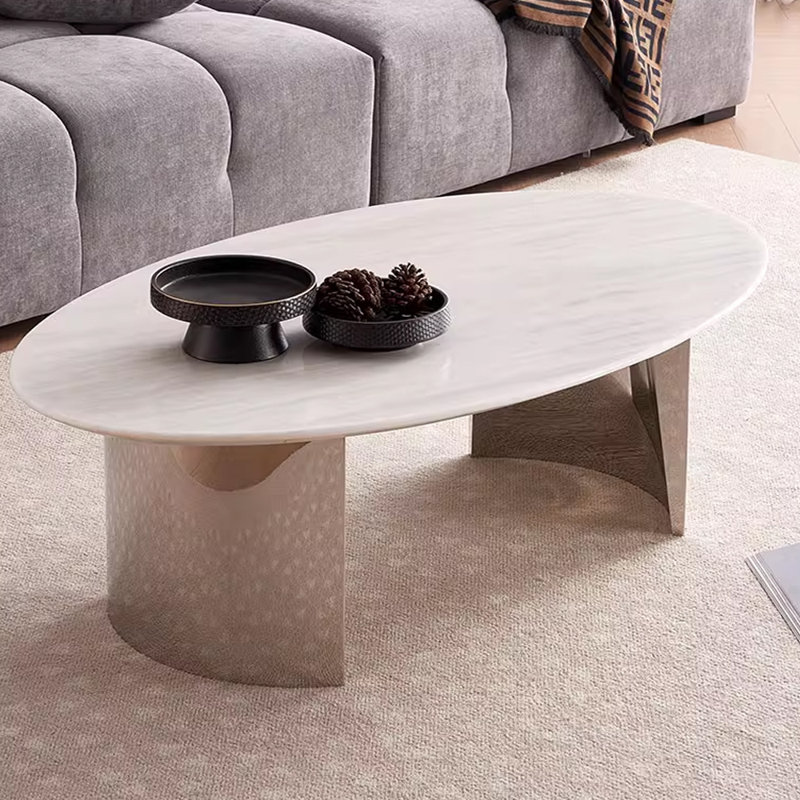 Table basse ovale minimaliste en marbre naturel, H 15,74 po x L 47,24 po x l 27,55 po