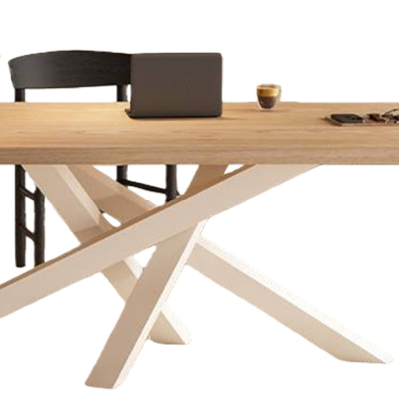 Table de bureau longue en bois massif de conception simple, H 29,53 po x l 55,12 po x P 27,56 po, Burlywood / blanc