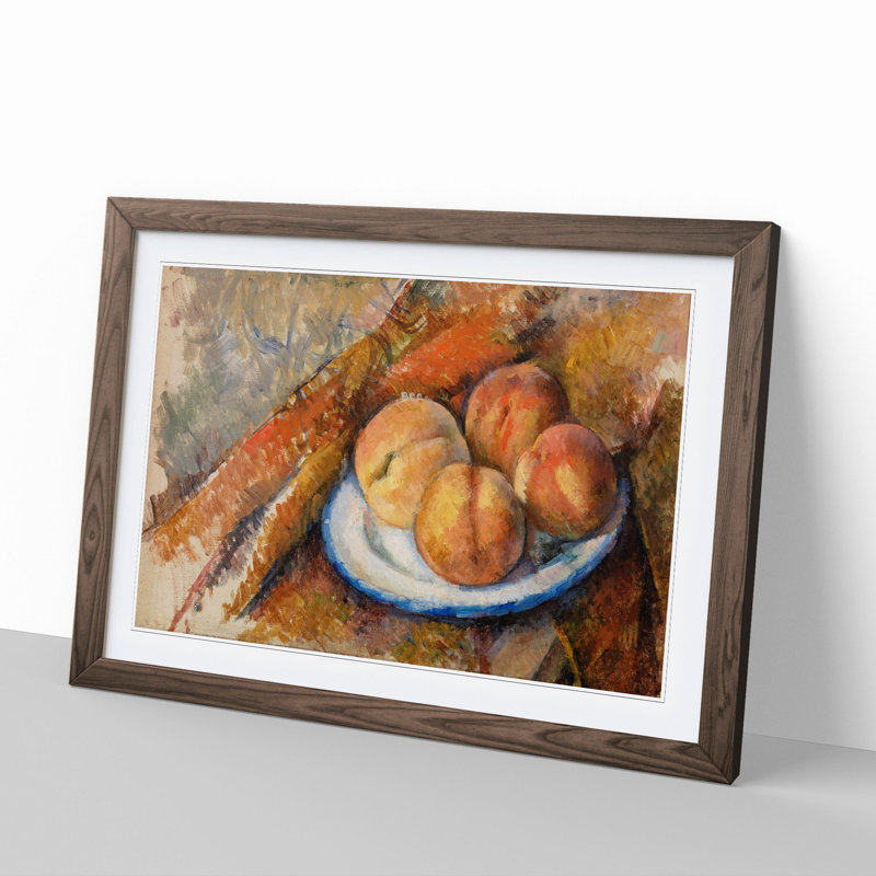 Four Peaches on a Plate by Paul Cezanne - Picture Frame Painting, Walnut Framed, 27cm H x 36cm W x 2cm D