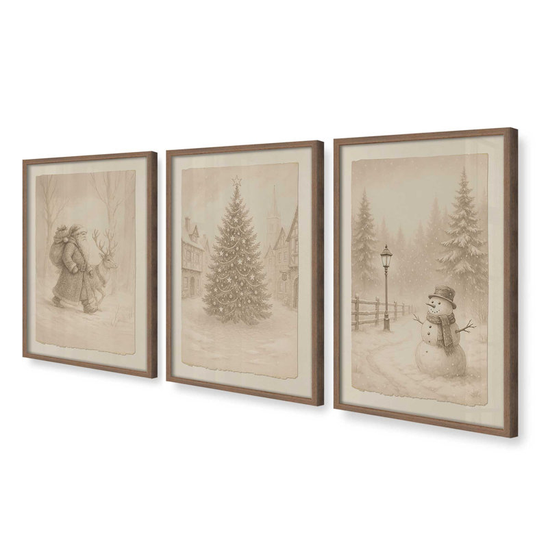 Voyage de Noël, ensemble de 3 reproductions d'art, Walnut, H 15,5 po x l 37,5 po