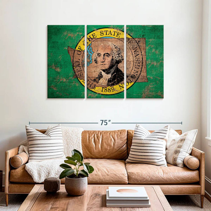 Borges State Map Over Washington Flag, 36" H x 57" W