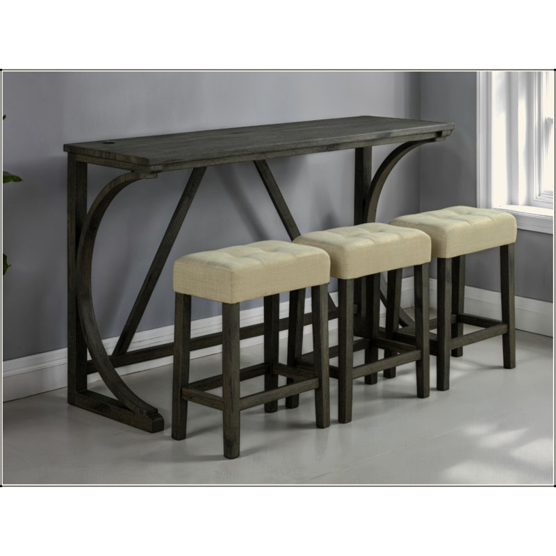 Table de salle à manger brune 4 pièces ensemble de table de salle à manger unique avec 3 tabourets USB capitonnés Beige