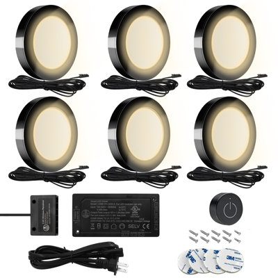 Mini-rondelle avec gradateur sans fil 12V 1,8 W / pièce, lumière chaude 3000 K pour l'éclairage sous l'armoire