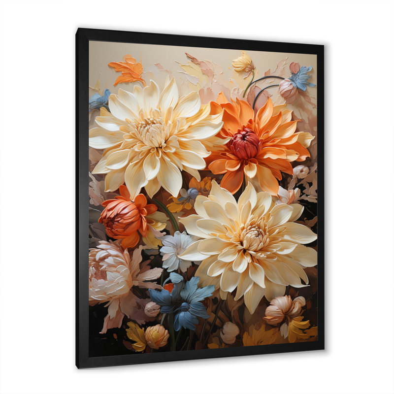 Yaleska Chrysanthemums Autumn Gold Patchwork I, Cadre photo noir, H 32 po x l 24 po x P 1 po
