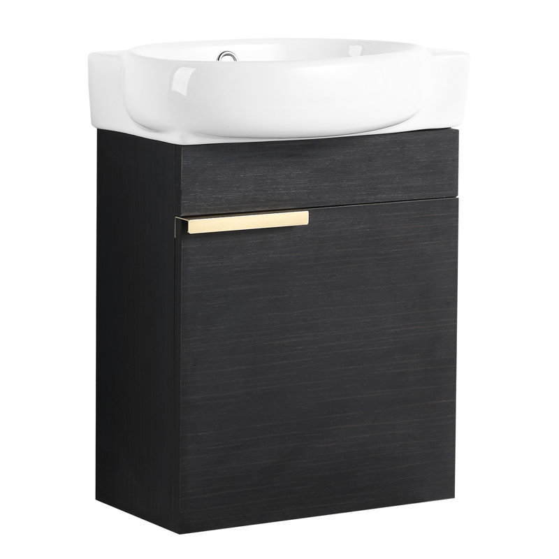 Meuble-lavabo mural 16 po pour petits espaces - Châtaignier noir avec base