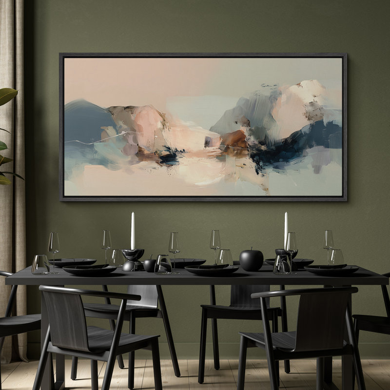 Doux nuages abstraits dans des tons de rosé et bleus neutres - grand art mural sur toile encadrée, Noir