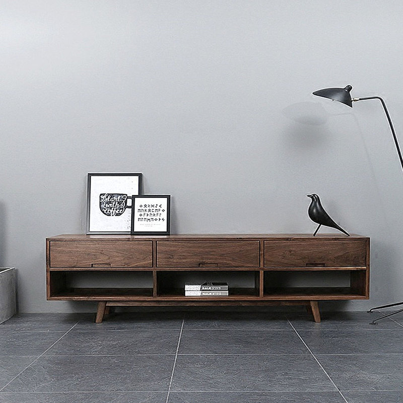 Cabinet audiovisuel noir avec tiroir en noyer