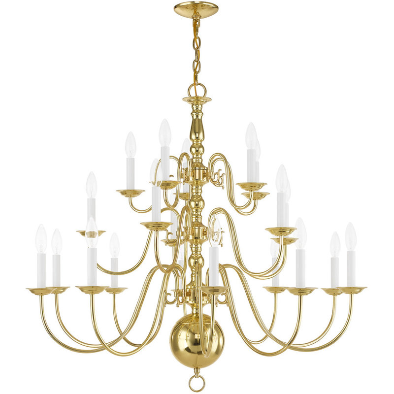 Williamsburgh 20-Light Polished Brass Colonial Chandelier