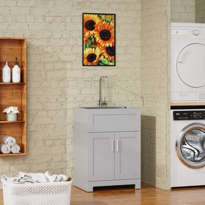 24" Bathroom Sink Vanity Cabinet - Gray. Material. Stylish Storage Solution. Stainless Steel 304# Sink. Easy Installation Process. Freestanding Unit Construction. Functional Storage. Silver Nickel