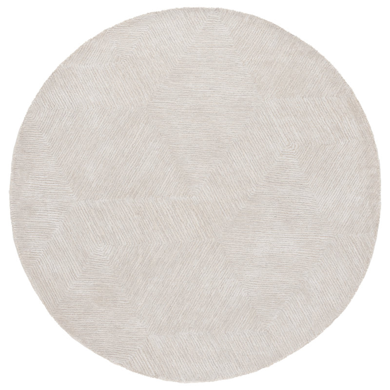 Khalees Textural Hand Tufted Viscose/Wool Geometric Rug in Beige, Round 6'