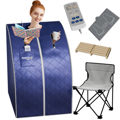 SteamSpa Portable 1-Person Home Sauna with Infrared Heating, Digital Control, Foot Heating Pad, Foldable Chair and Foot Massager in Blue Finish