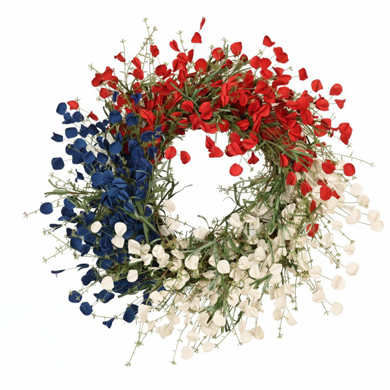 Couronne de 24 po avec mini fleurs d'eucalyptus colorées en forme de champignon