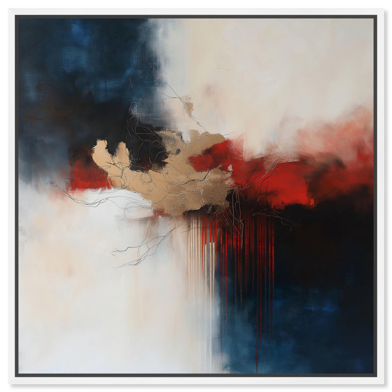 Art Remedy abstrait avec toile dorée, H 13 po x l 13 po, Cadre flottant blanc