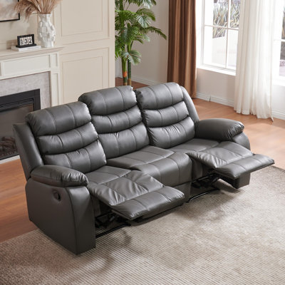 Lacreta Humes Faux Leather 3-Seater Manual Recliner Sofa, Oversized Reclining Couch, Independent Recline Seats Sofa Furniture for Living Room Home Theater
