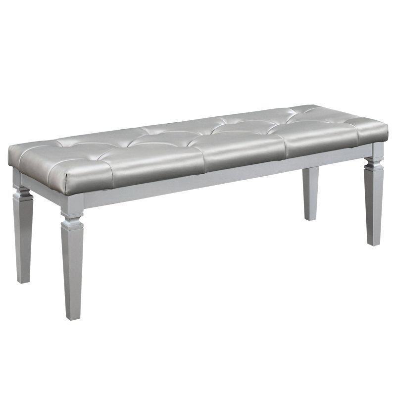 Glamorous Silver Bench With Foam Seat And Faux Leather Upholstery Cushioned Bedroom Top