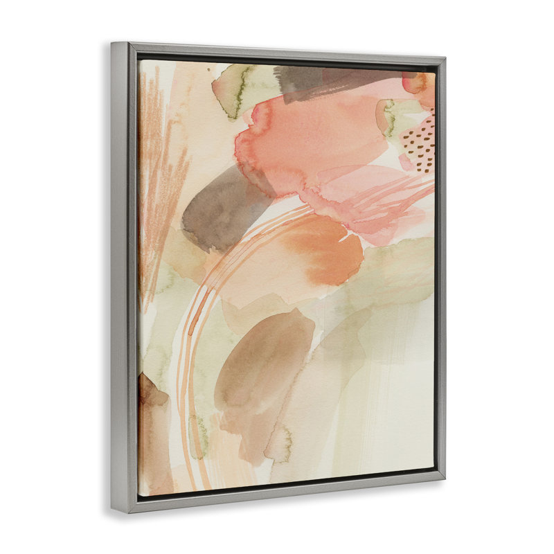Art mural sur toile flottant rose et beige par Grace Popp, H 31 po x l 25 po, Cadre flottant gris lustré