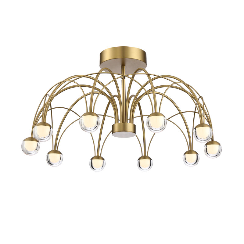 Plafonnier semi-encastré arqué doré 25,5 po avec abat-jour en acrylique transparent 25,5 po, 2200 lumens, Or brossé