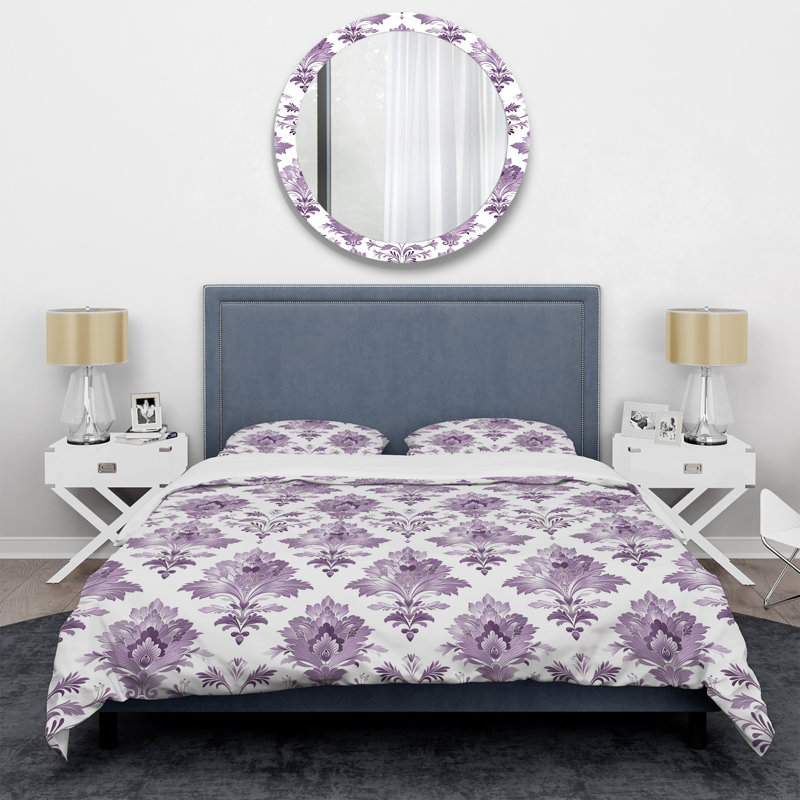 Ensemble de housse de couette mauve à motif de fleurs damassées III - Glam, Housse de couette très grand + 2 taies décorativ