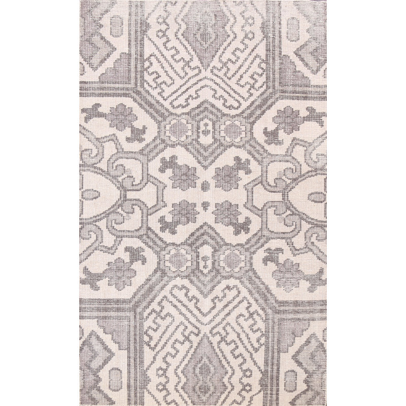 Tapis beige en laine noué à la main de conception unique 4 pi 0 po x 6 pi 0 po Lucianne