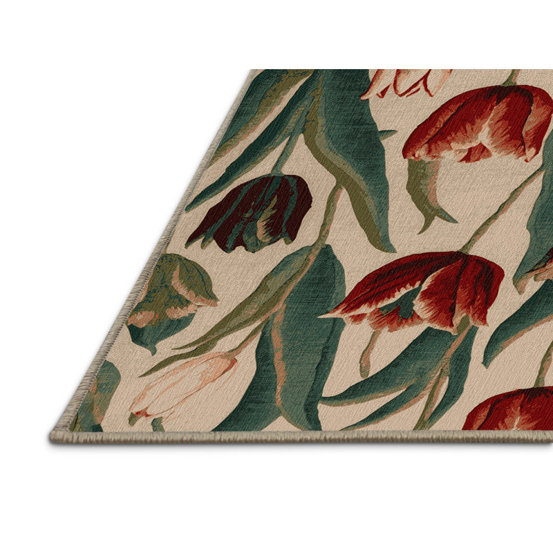 Tapis botanique brun lavable à la machine, Carré 4 pi