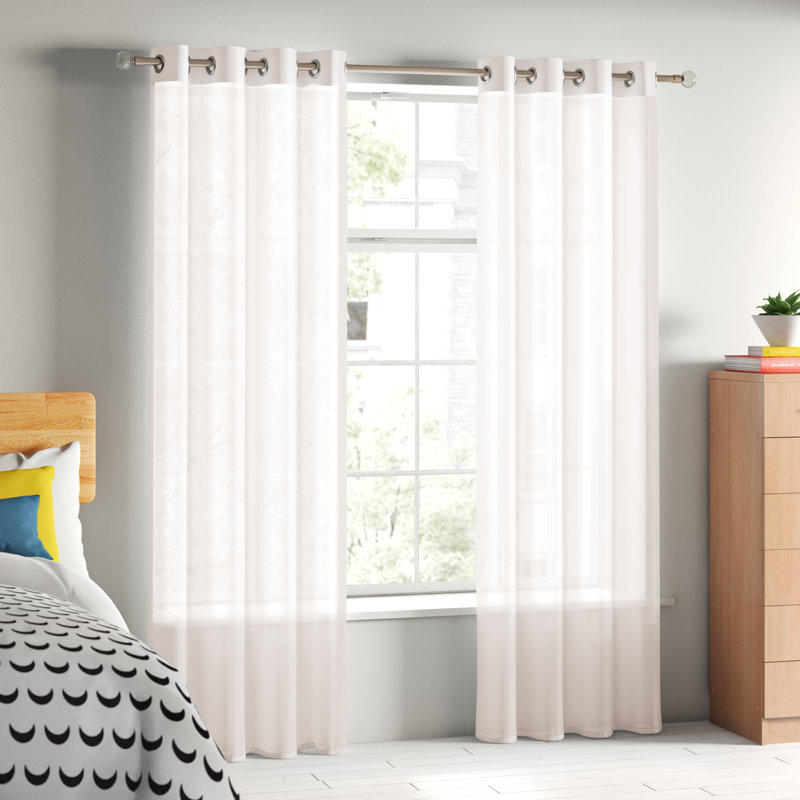 Jamie Eyelet Sheer Voile Curtain Panel, 144cm Width x 228cm Drop, Ivory