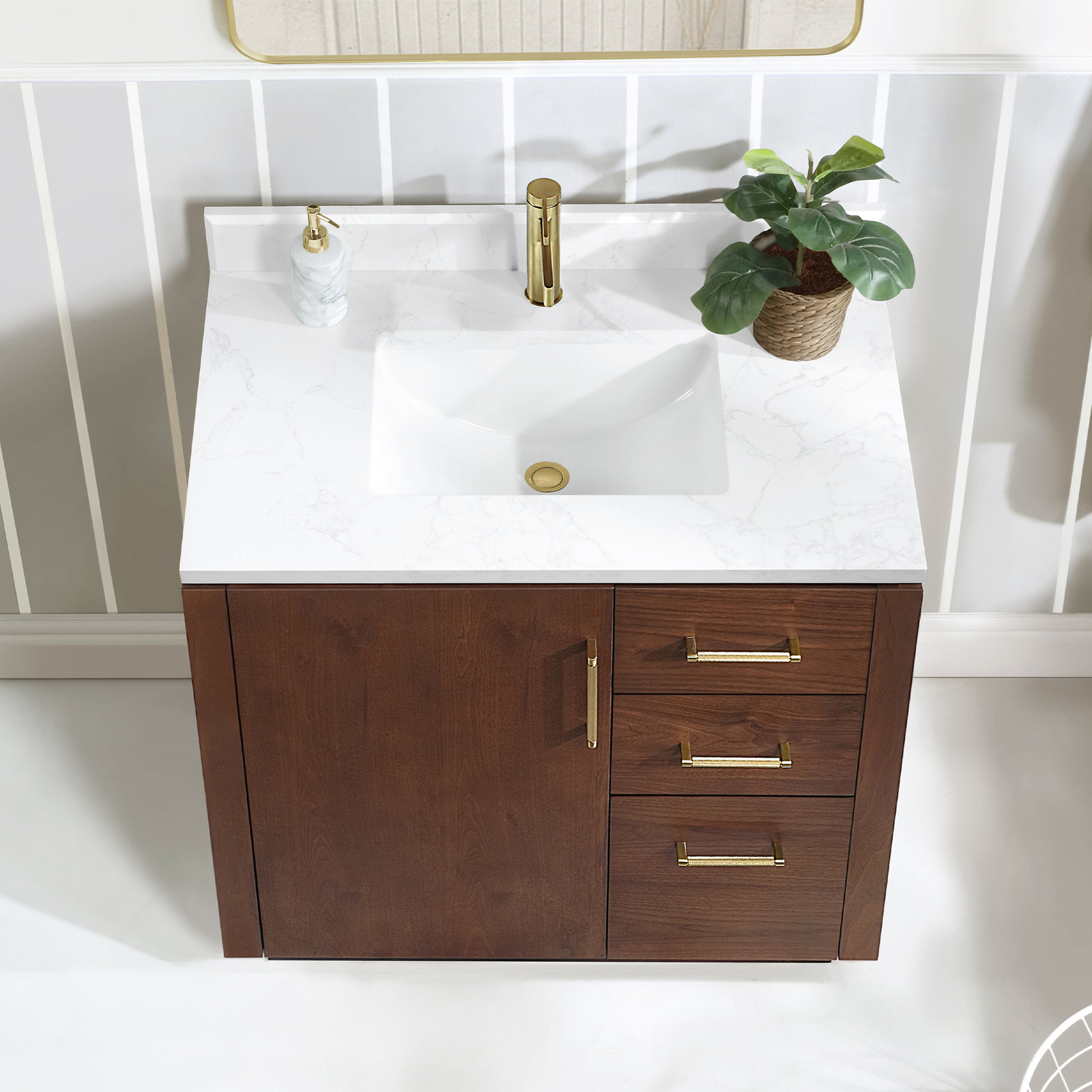Cloverfield 36'' Single Bathroom Vanity, Natural Walnut, Gold