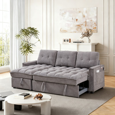 Canapé-lit en L coulissant, canapé-lit moderne avec méridienne réversible avec rangement, canapé-lit modulaire capitonné en velours avec ports USB et poches latérales pour le salon, la chambre à coucher