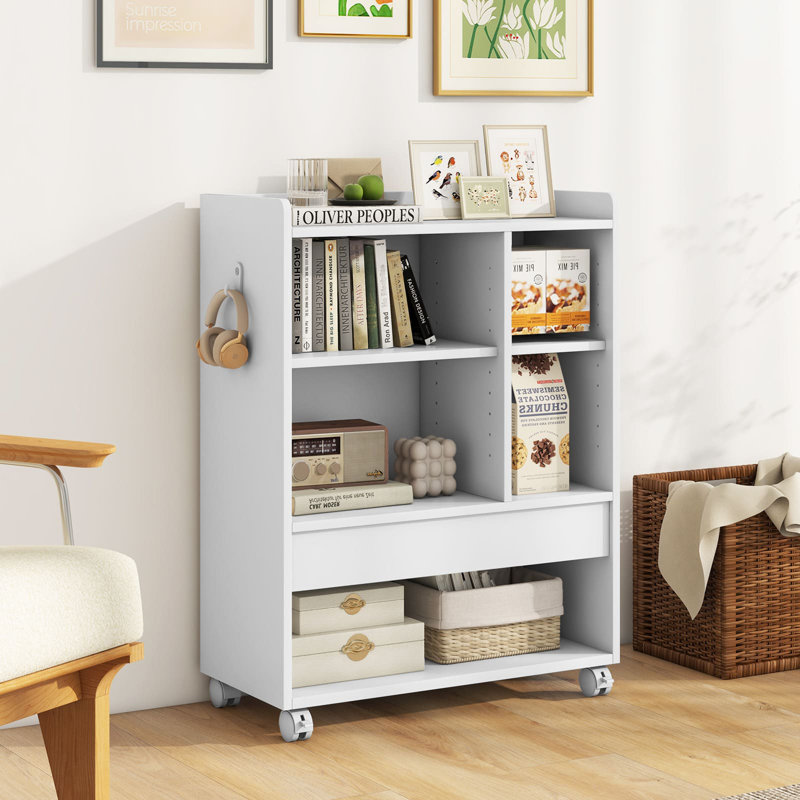 Mobile Cabinet Side Table with Storage, White