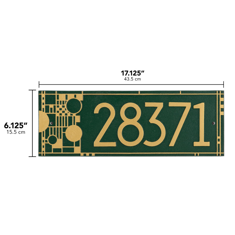 Frank Lloyd Wright Coonley, plaque moderne, standard, 1 ligne, Oui, Vert/doré, Doré