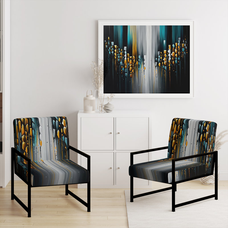 Das - Upholstered Abstract Geometric Accent Arm Chair, Black