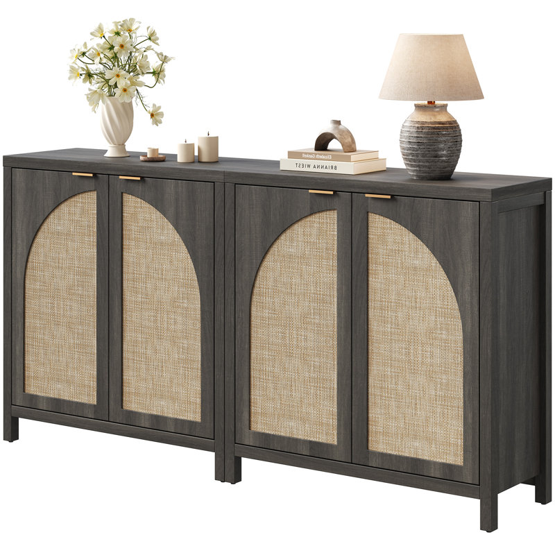 Boho - Rattan Sideboard With Adjustable Shelves, Dark Gray