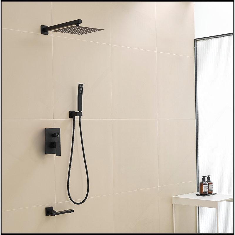Shower System With 10 Inch Rain Shower Head And Handheld Wall Mounted And Down Sprayer,High Pressure Rainfall Shower Faucet Fixture Combo Set With 2 In 1 Handheld Showerhead For Bathroom, Matte Black