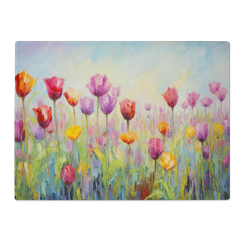 Tulip Flower Impressionism No.2  Glass Chopping Board