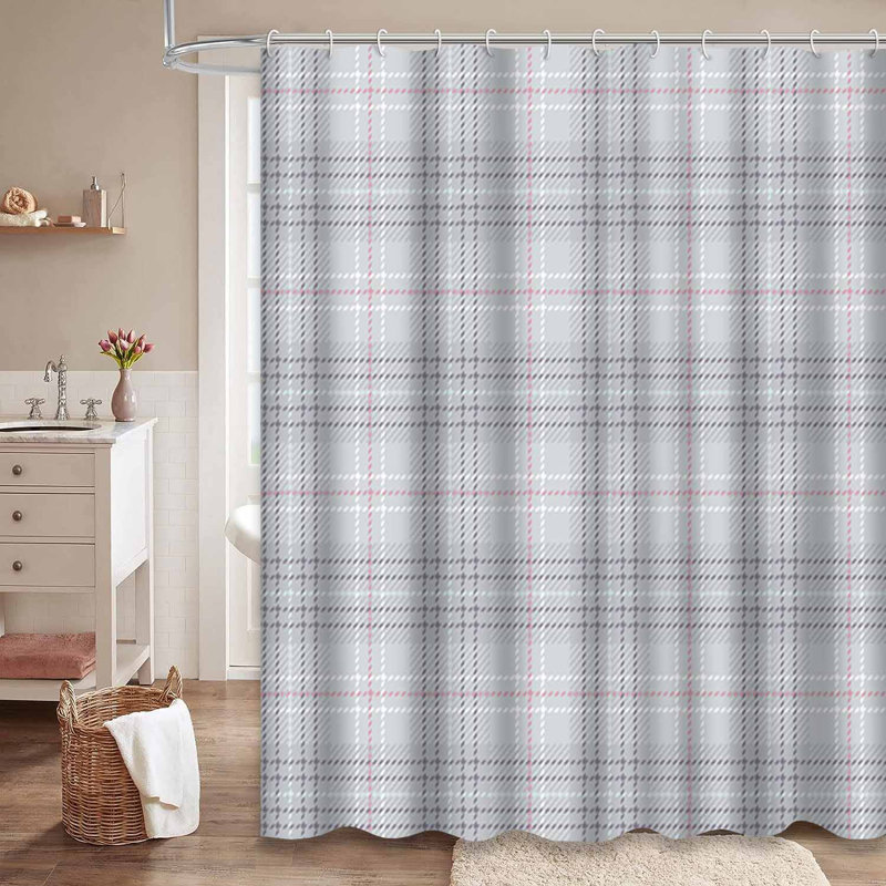 Light Grey Plaid Seamless Abstract Grey Shower Curtain with 12 Hooks, 72" L x 78" W