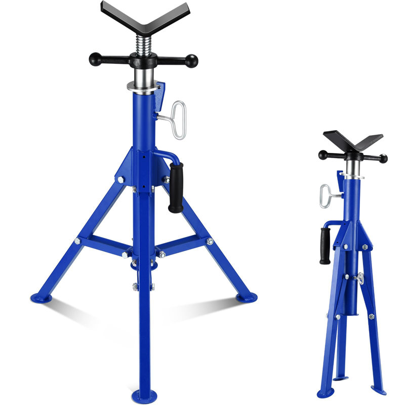Support de cric à tête en V réglable de 2 500 lb, hauteur de 28 à 52 po, support de trépied pliant robuste en acier pour le soudage, la plomberie et le filetage des tuyaux