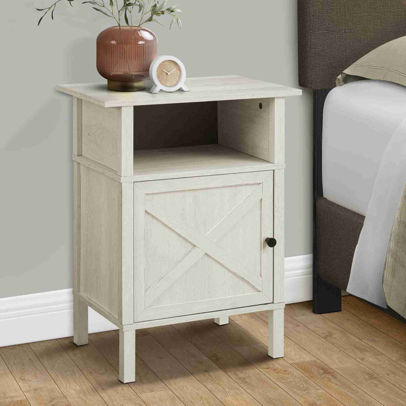 Table d'appoint avec armoire de rangement intégrée, Chêne blanchi