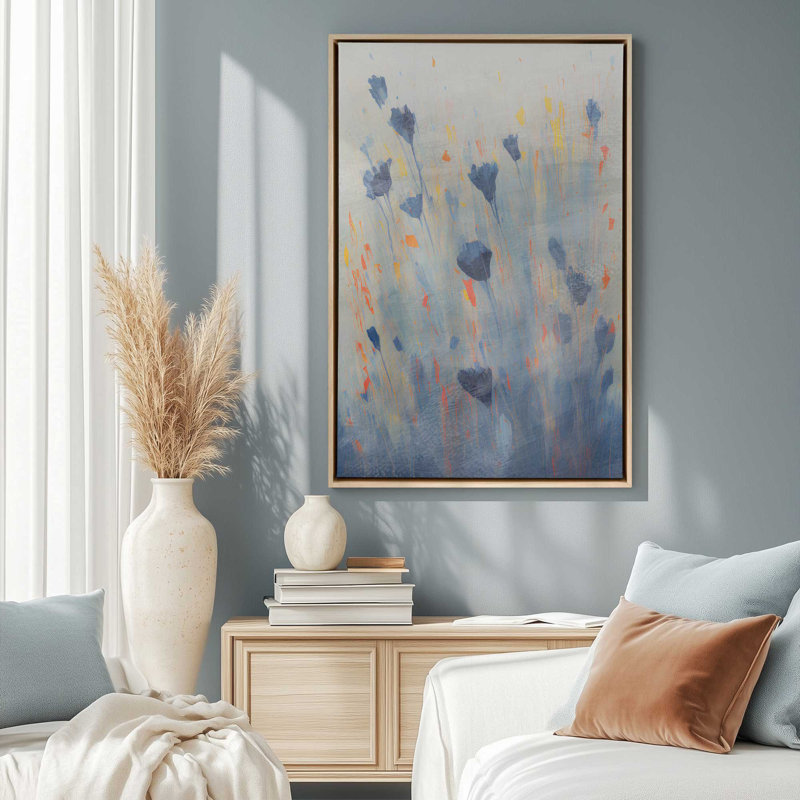 Blue Blooms Rising II, reproduction sur toile dans un cadre, H 18,75 po x l 12,75 po, Noir satiné