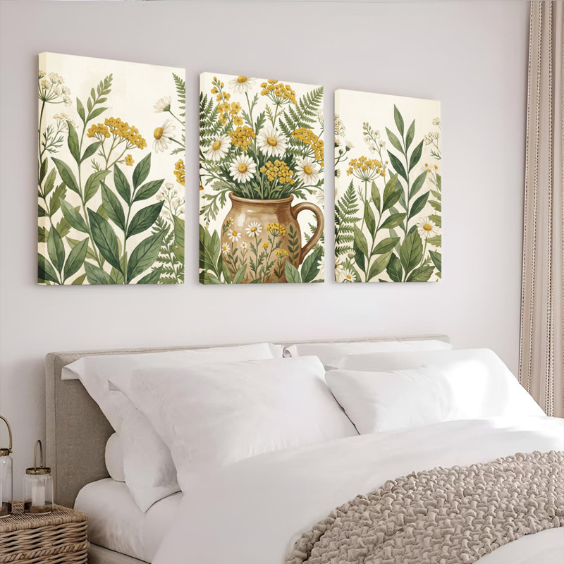 Ensemble de 3 tableaux muraux floraux et botaniques sur toile tendue, pour la décoration du salon, H 36 po x l 72 po