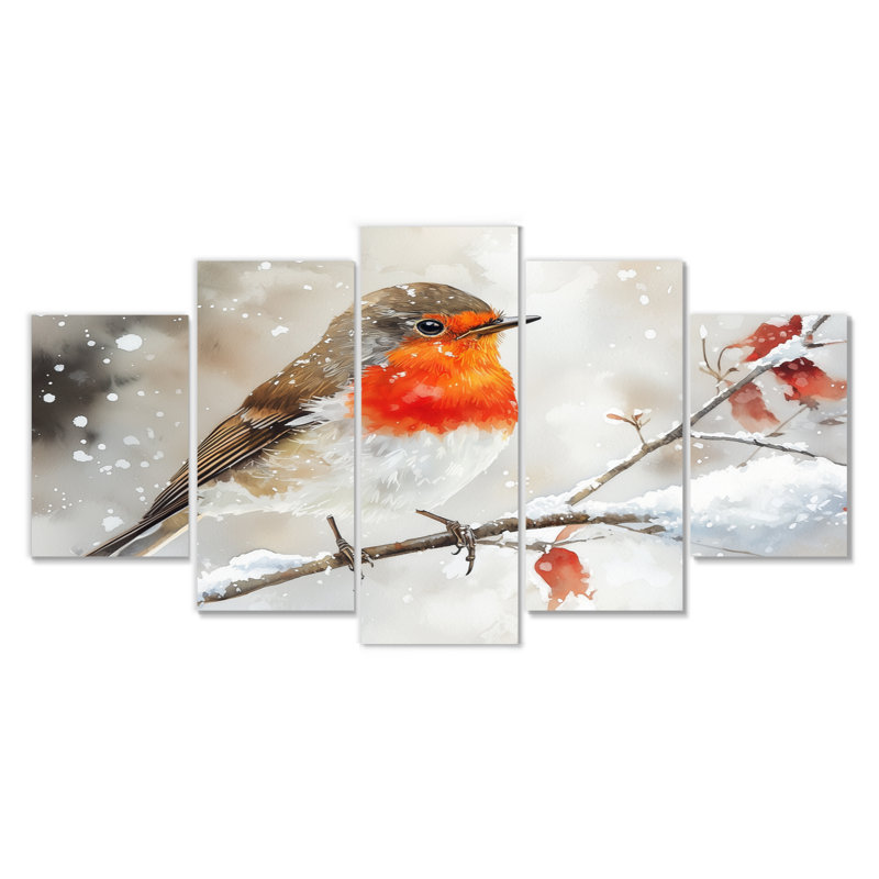 «Winter Robin Bird In The Forest II» - Art mural oiseau - ensemble d'art mural moderne