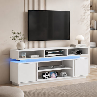 Modern TV Stand for 75 Inch TV, 2 Tier Entertainment Center with LED Lights & Storage Cabinets, Media TV Console Gaming Television Stands for Living Room, Bedroom