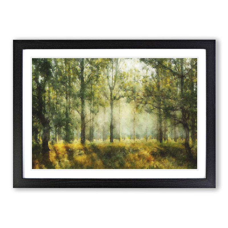 View of the Forest in the Spring - Picture Frame Painting Print on MDF, Black Framed, 62cm H x 87cm W x 2cm D