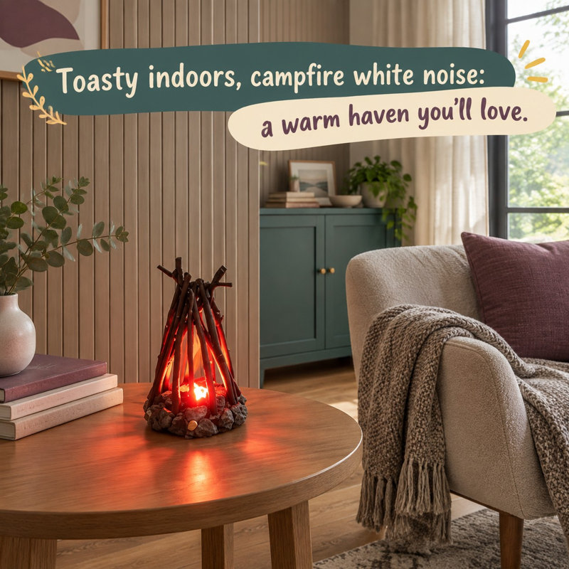 Use this handmade wooden LED campfire lamp in bedrooms, outdoor decor, or as a gift; its USB-rechargeable fake-fire design combines flame sound with 3 Lighting Modes.