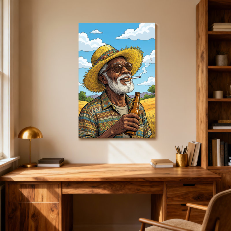 Fashion Farmer avec chapeau et bière dans un champ, H 36 po x l 24 po