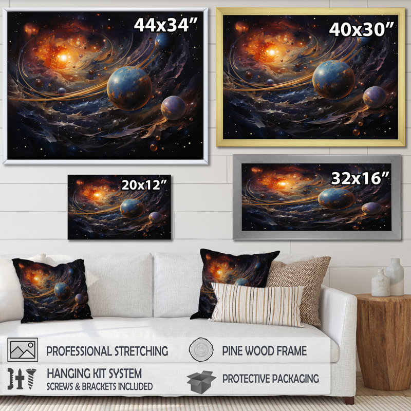 «Météores comètes», reproduction sur toile, H 16 po x l 32 po x P 1 po, Toile tendue
