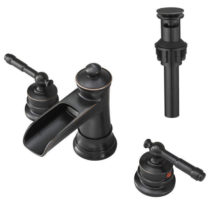 Robinet de salle de bain pour lavabo à 3 trous ORB 8 pouces avec évier escamotable, robinet à deux poignées à levier, robinet de meuble-lavabo et robinet