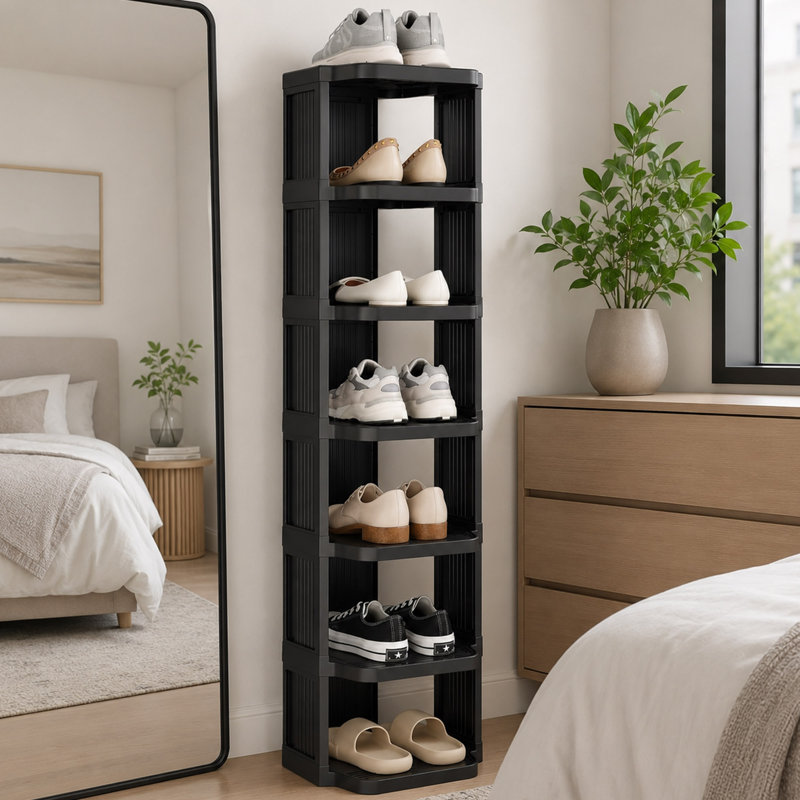 8 Tier Vertical Shoe Rack, Stackable Plastic Shoe Storage with Modular Design